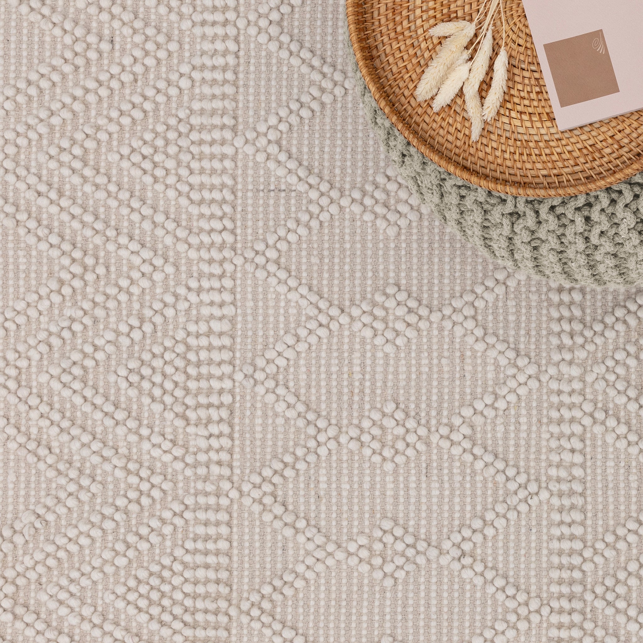 Bobble and Fringe Boho Rug in Ivory